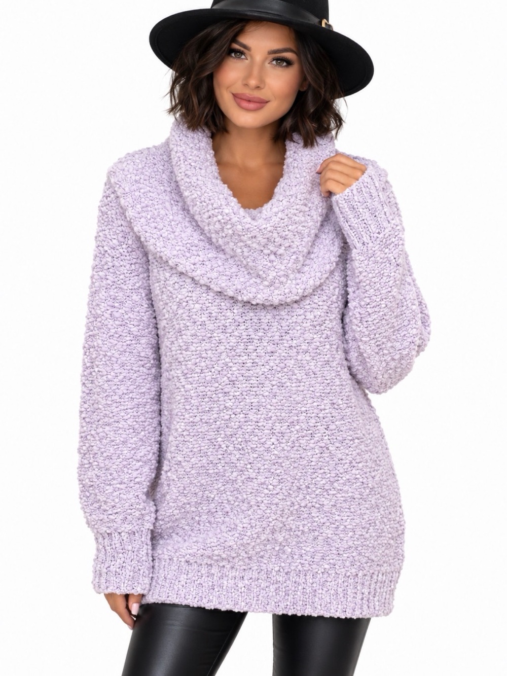 Liz Claiborne Cozy Lilac Cowl Neck Textured Popcorn Sweater - Size L - NWOT